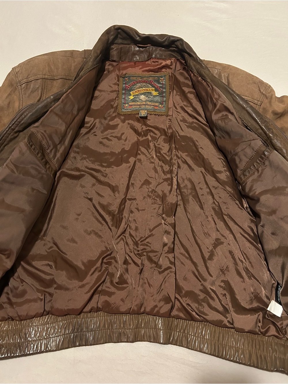Men's Brown Leather Bomber Jacket - Classic Casual Bomber - Picture 6 of 11